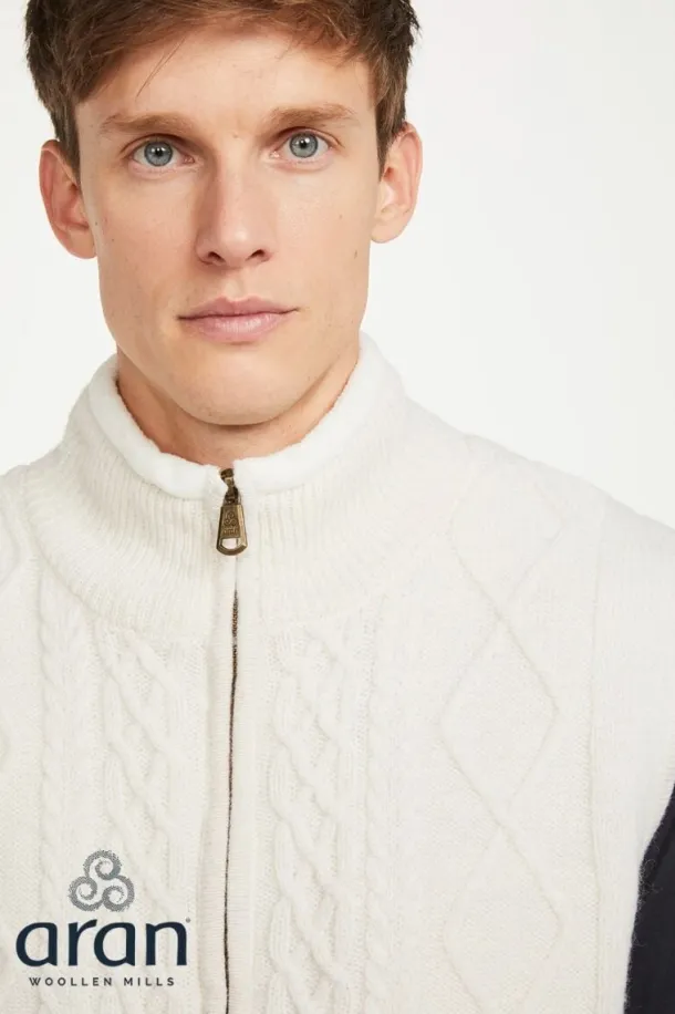 Sleeveless Lined Shetland Wool Cardigan Natural