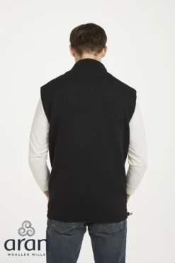 Sleeveless Lined Shetland Wool Aran Cardigan black