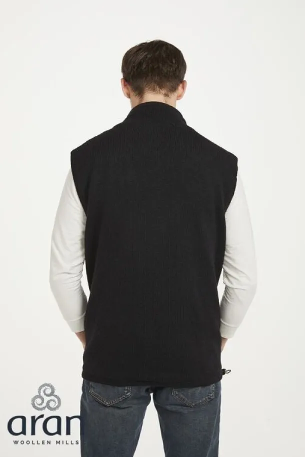 Sleeveless Lined Shetland Wool Aran Cardigan black