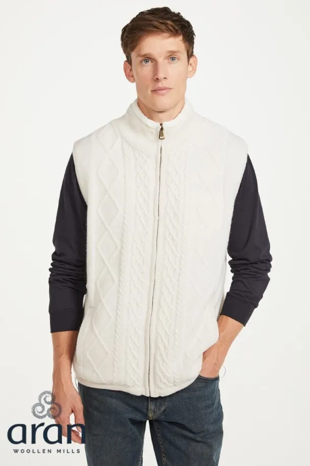 Sleeveless Lined Shetland Wool Cardigan Natural