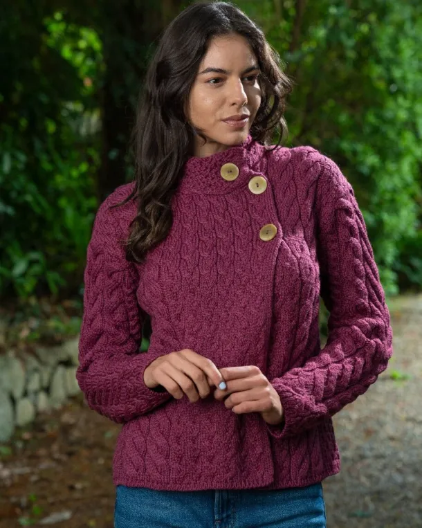 Super Soft Aran Button Cardigan Rose