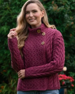 Super Soft Aran Button Cardigan Rose