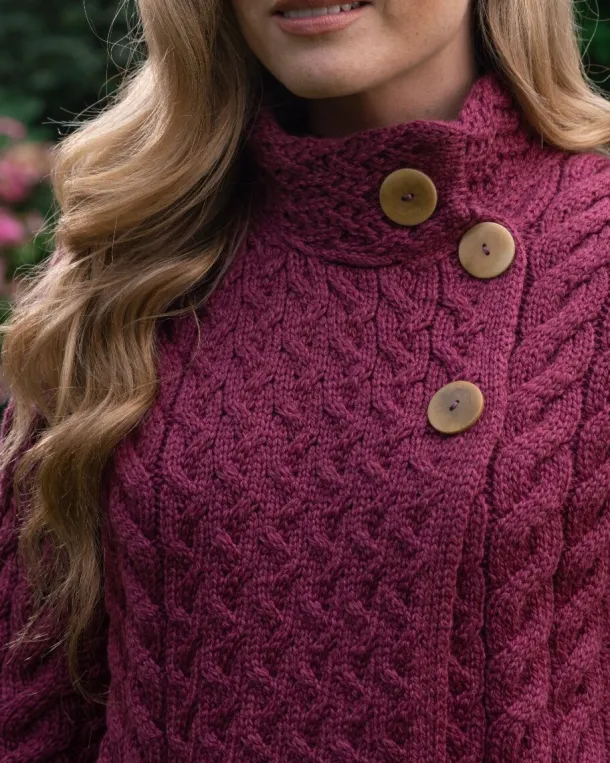 Super Soft Aran Button Cardigan Rose