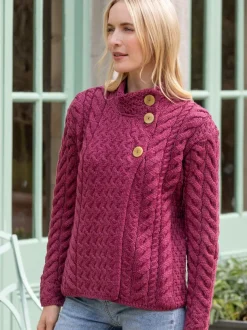 Super Soft Aran Button Cardigan Rose