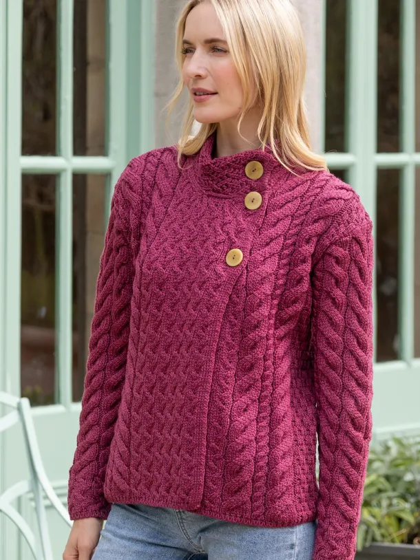 Super Soft Aran Button Cardigan Rose