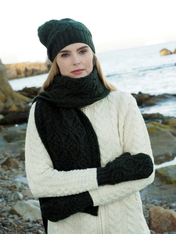 Super Soft Aran Cable Knit Scarf Green N120