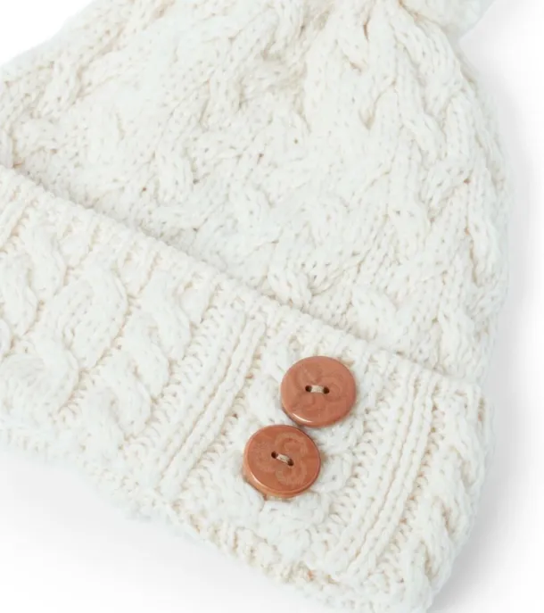 Super Soft Aran Hat with Triskelion Buttons - natural