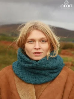 Super Soft Aran Snood Blue Irish Sea