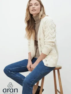 Super Soft Aran V Neck Cardigan Natural