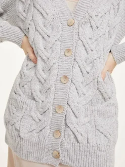 Super Soft Aran V Neck Cardigan Silver