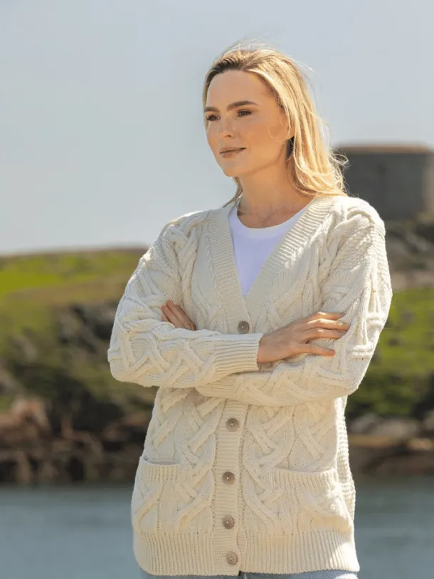 Super Soft Aran V Neck Cardigan Natural