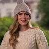 Super Soft Cable Knit Hat with pom pom Beige