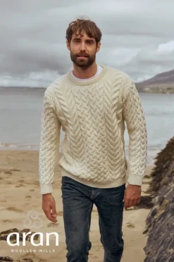 Super Soft Mens Aran Sweater Natural