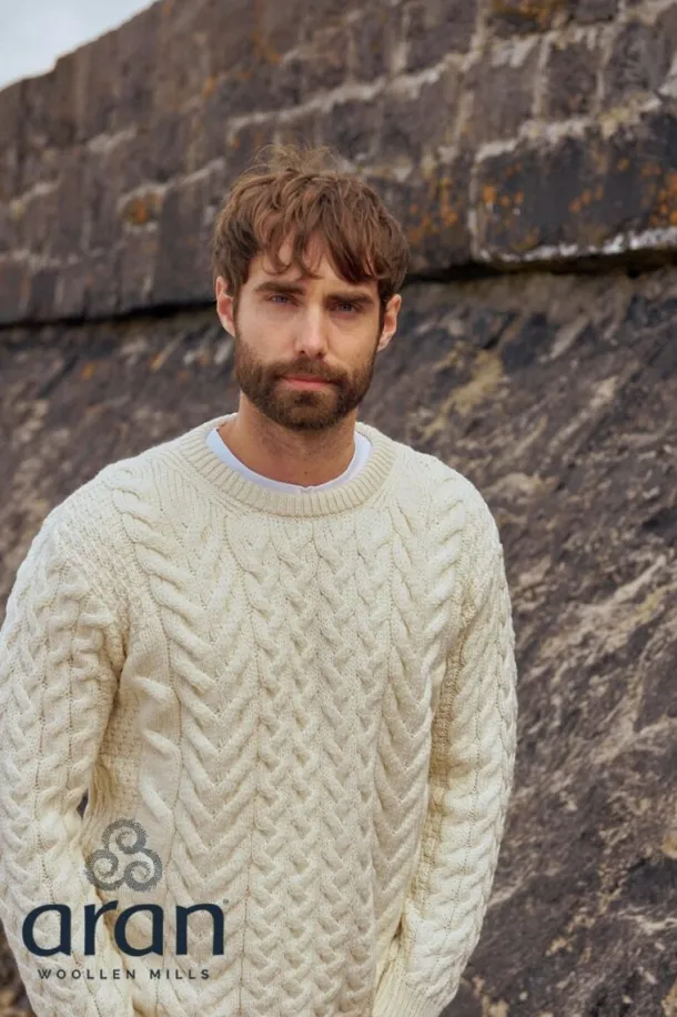 Super Soft Mens Aran Sweater Natural