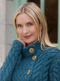 Super Soft Merino Wool Aran Cardigan Teal