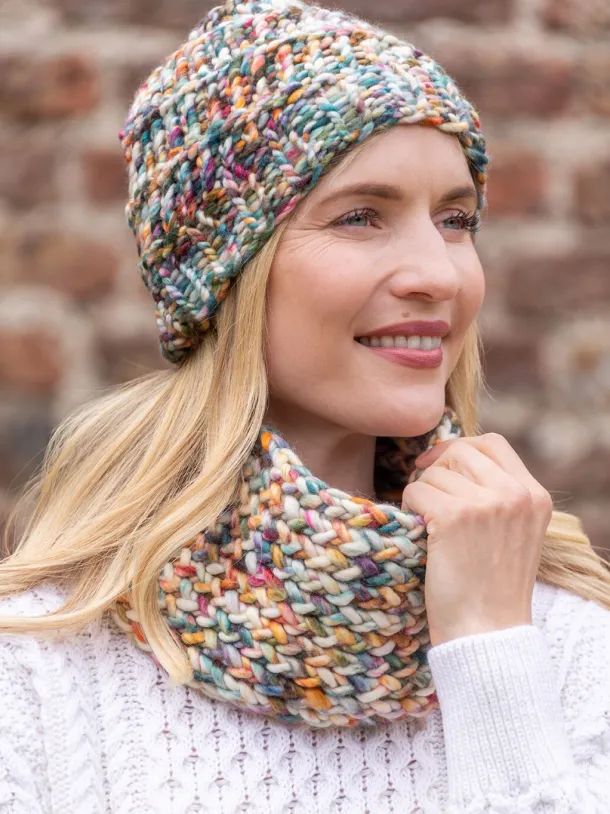 Super Soft Merino Wool Handmade Snood and Hat Set - Multicolour