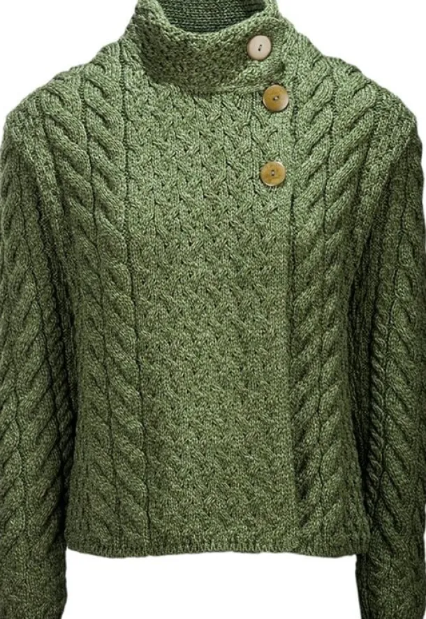 Supersoft Aran Cardigan with 3 buttons - Green