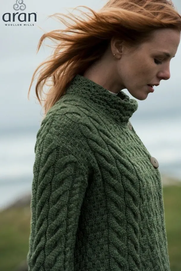 Supersoft Aran Cardigan with 3 buttons - Green