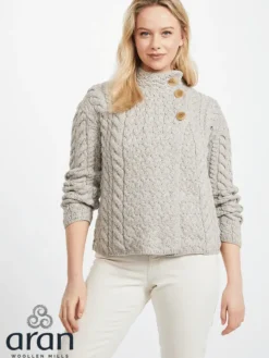 Supersoft Aran Cardigan with 3 buttons - Oatmeal