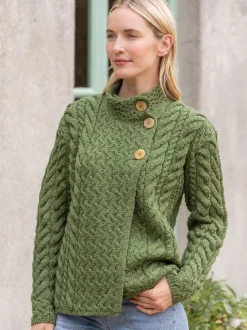 Supersoft Aran Cardigan with 3 buttons - Green