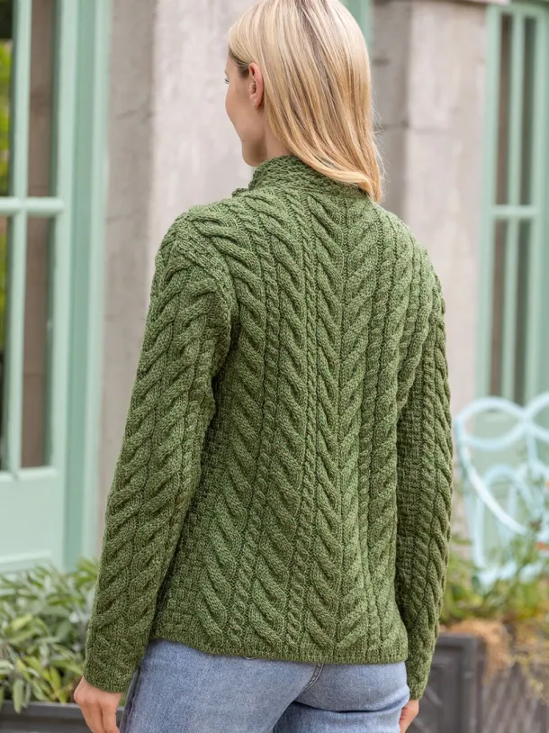 Supersoft Aran Cardigan with 3 buttons - Green