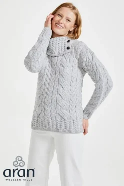Supersoft Button Neck Sweater - Silver