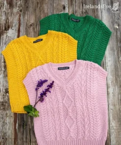 Sweetpea V Neck Aran Vest Pale Pink