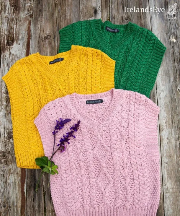 Sweetpea V Neck Aran Vest Pale Pink