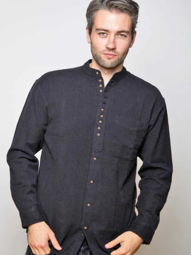 Traditional Grandfather Shirt SW59 Black