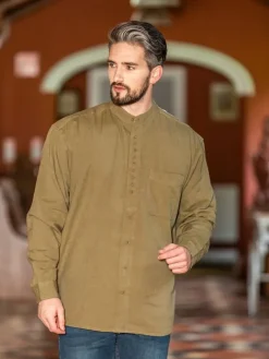 Traditional Grandfather Shirt - Moss