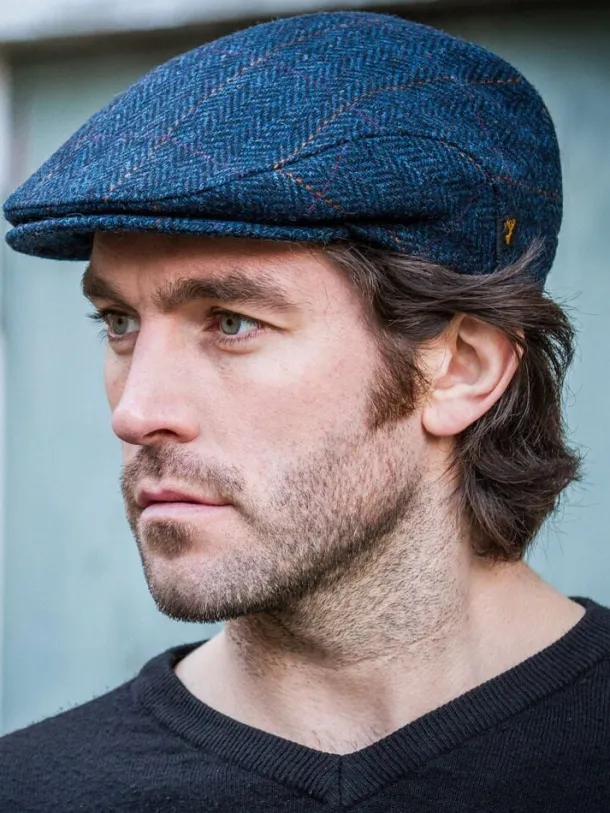 Trinity Flat Cap Blue Herringbone col.34
