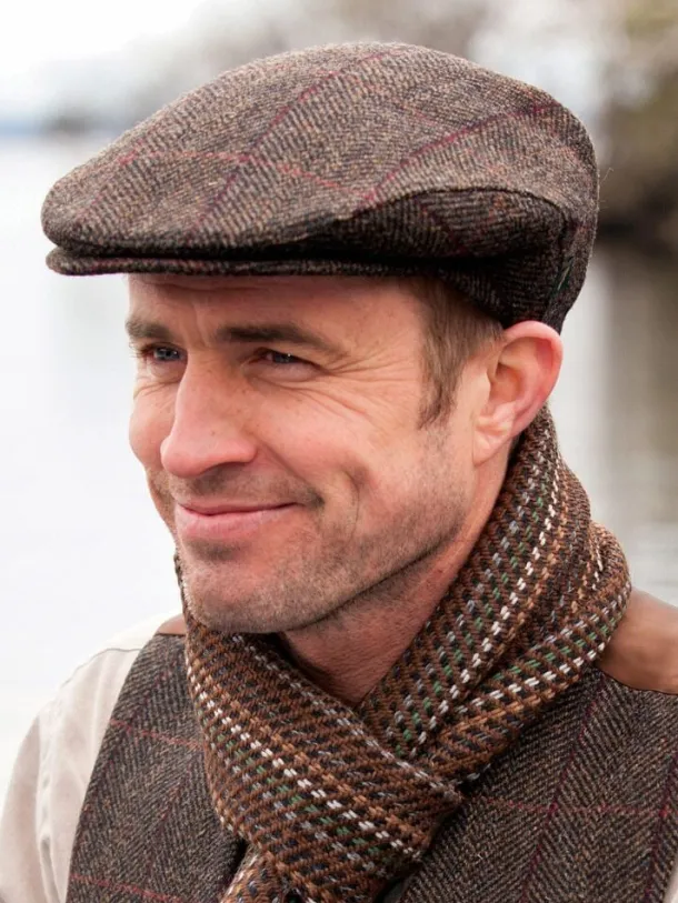 Trinity Flat Cap Dark Brown Herringbone 335-1