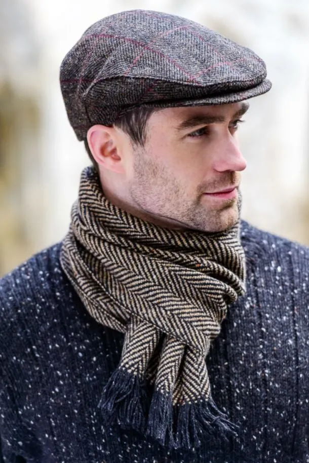 Trinity Flat Cap Dark Brown Herringbone 335-1