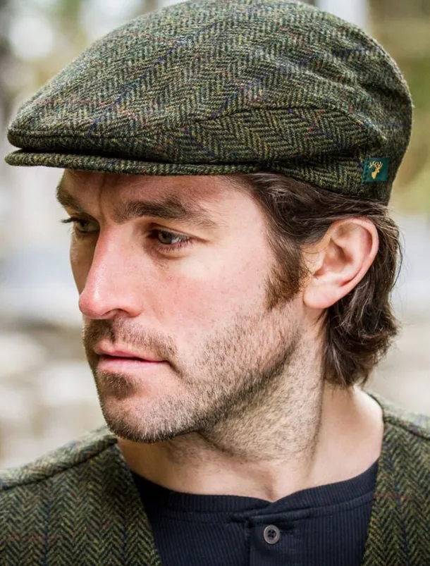 Trinity Flat Cap Green Red Herringbone Col: 27