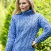 Turtleneck Aran Sweater Blue