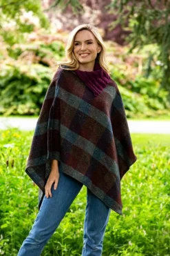 Tweed Poncho with purple collar - Made in Ireland