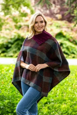Tweed Poncho with purple collar - Made in Ireland