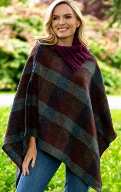 Tweed Poncho with purple collar - Made in Ireland