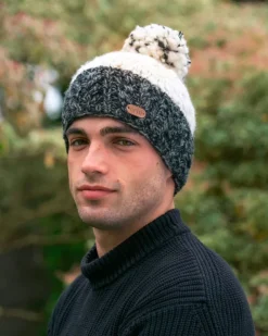 Uneven Wool Bobble Hat Charcoal