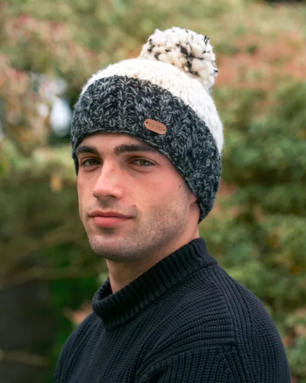Uneven Wool Bobble Hat Charcoal