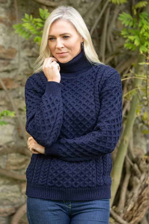 Unisex Aran Turtleneck Sweater Navy