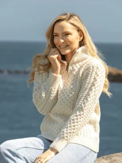 Unisex Half Zip Merino Wool Sweater Natural