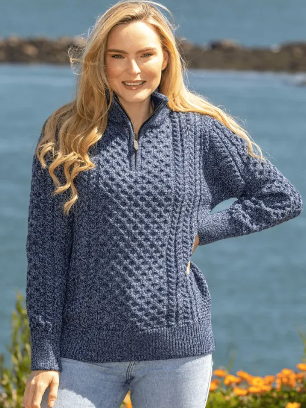 Unisex Half Zip Merino Wool Sweater Denim marl