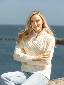 Unisex Half Zip Merino Wool Sweater Natural