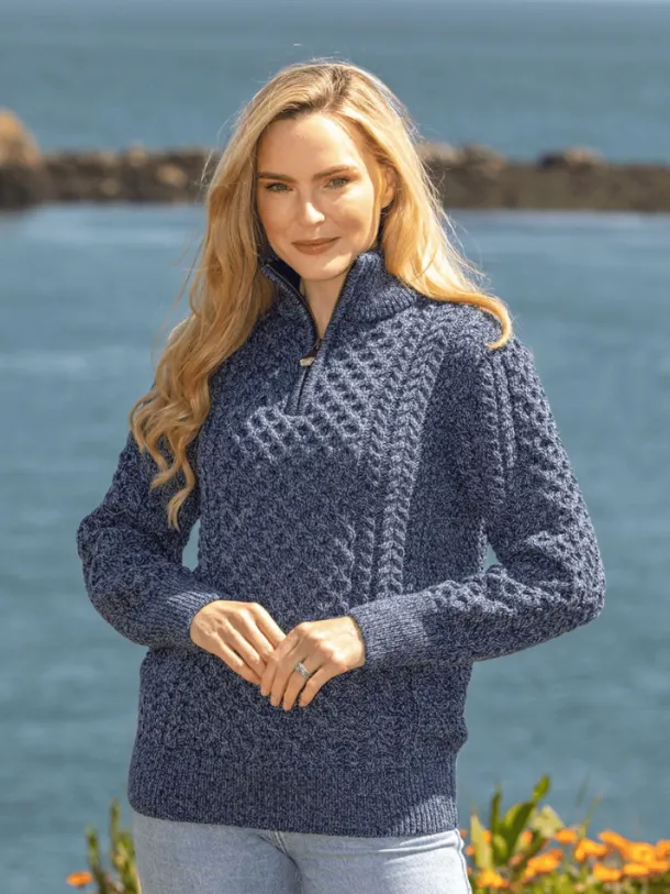 Unisex Half Zip Merino Wool Sweater Denim marl