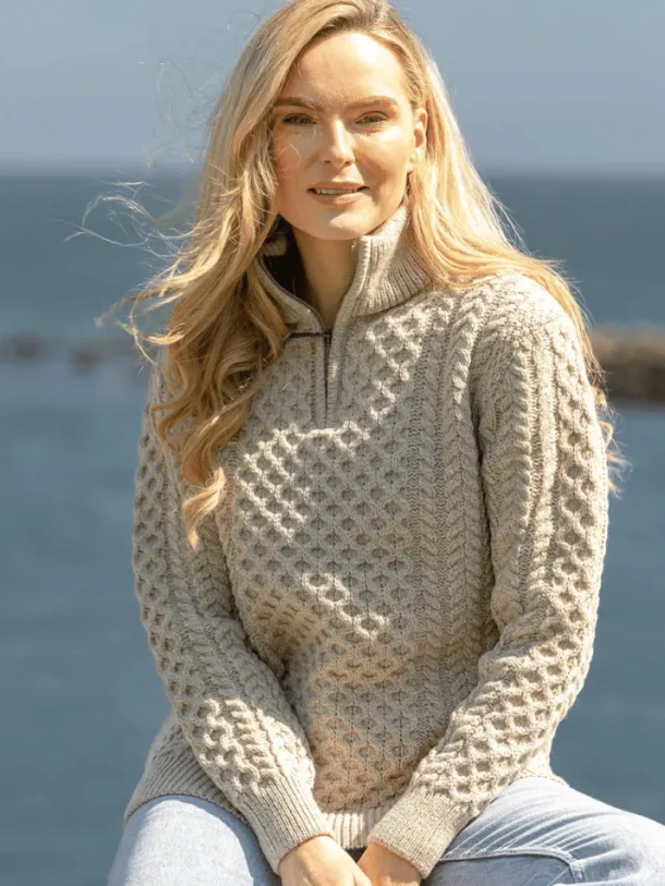 Unisex Half Zip Merino Wool Sweater Parsnip