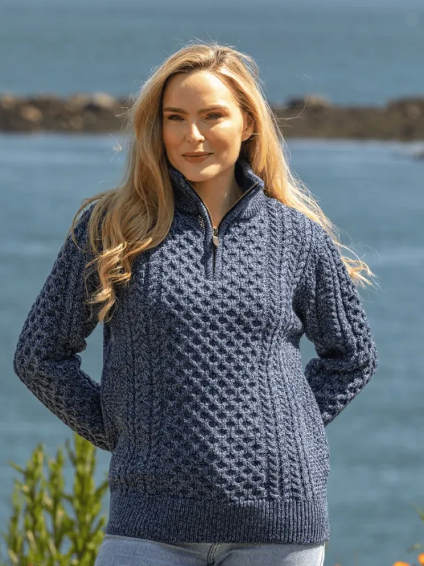 Unisex Half Zip Merino Wool Sweater Denim marl