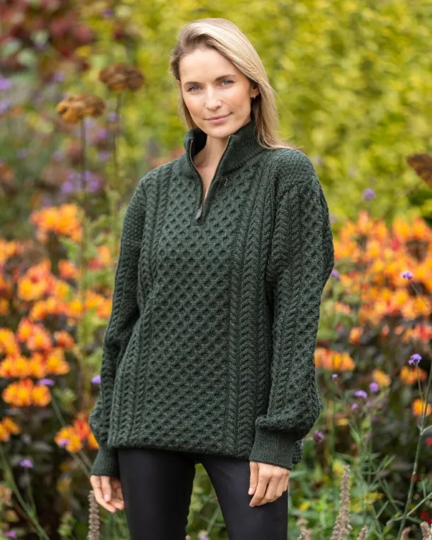 Unisex Half Zip Merino Wool Sweater Green Marl
