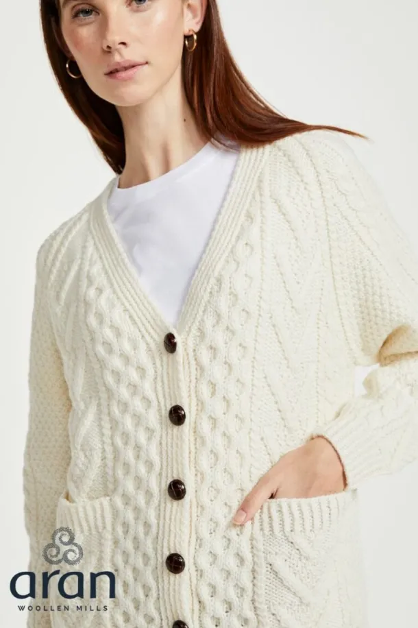 Unisex Handknit V-Neck Button Cardigan - Natural