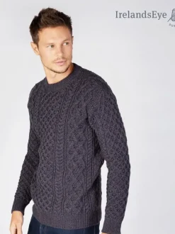 Unisex Heavyweight Aran Sweater - Navy Marl